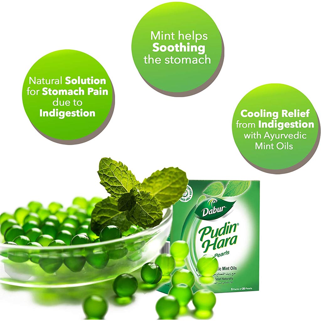 Dabur Pudin Hara Pearls With Ayurvedic Mint Oils 20's, Packs of 5's