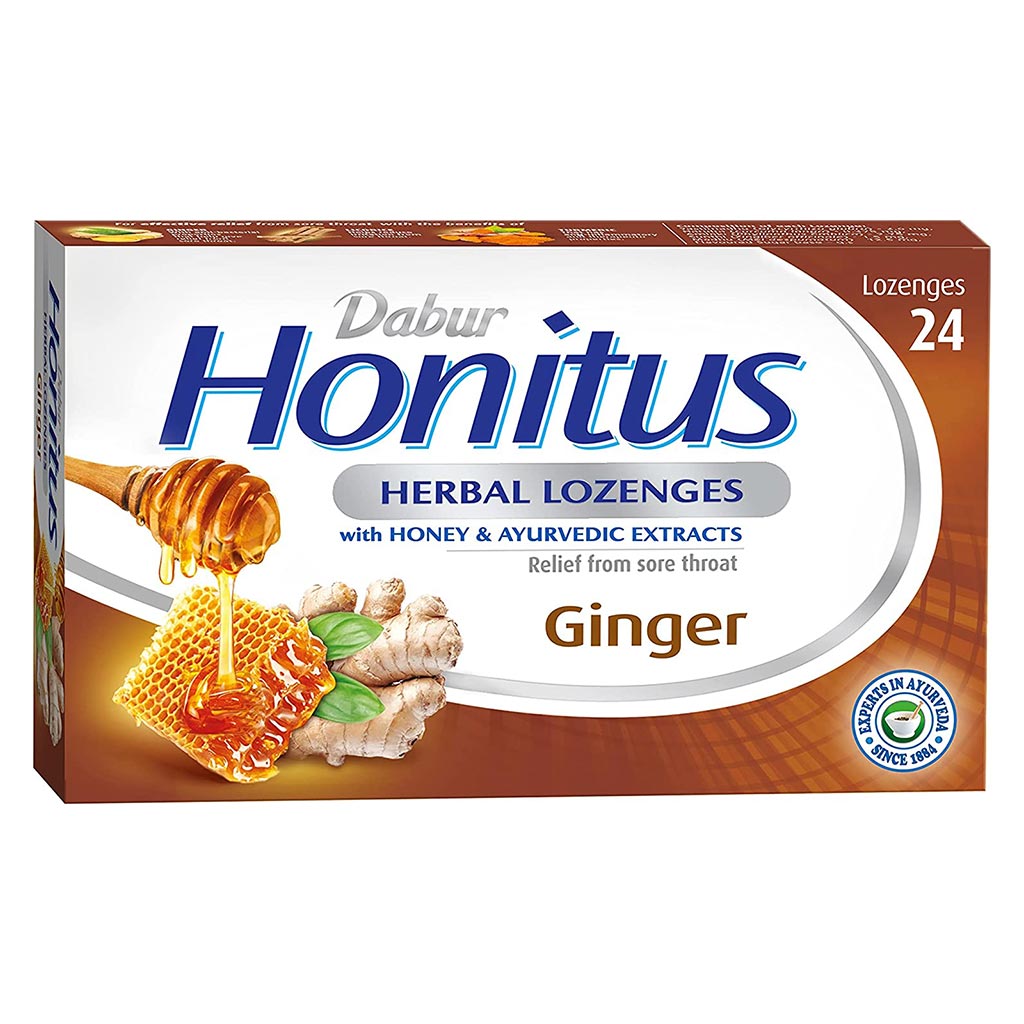 Dabur Honitus Herbal Lozenges Ginger With Honey & Ayurvedic Extracts, Pack of 24's
