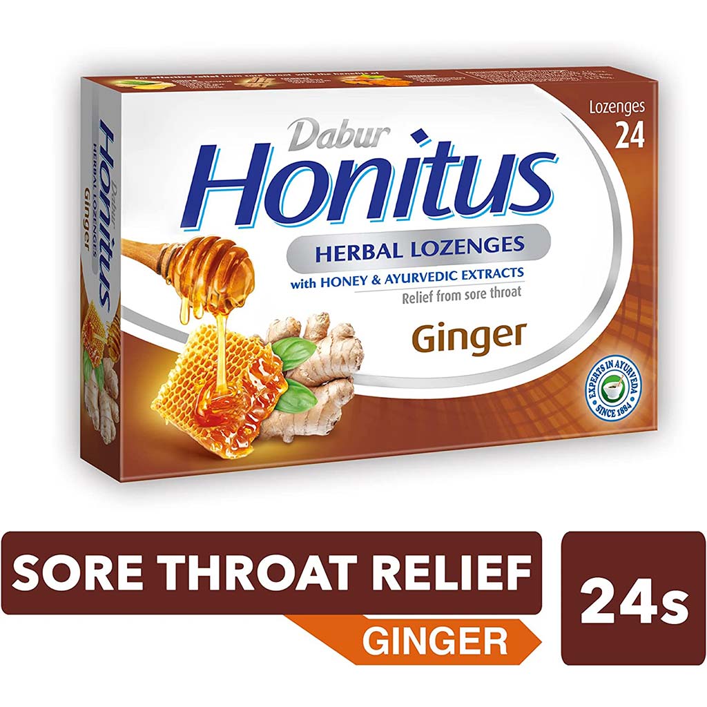 Dabur Honitus Herbal Lozenges Ginger With Honey & Ayurvedic Extracts, Pack of 24's