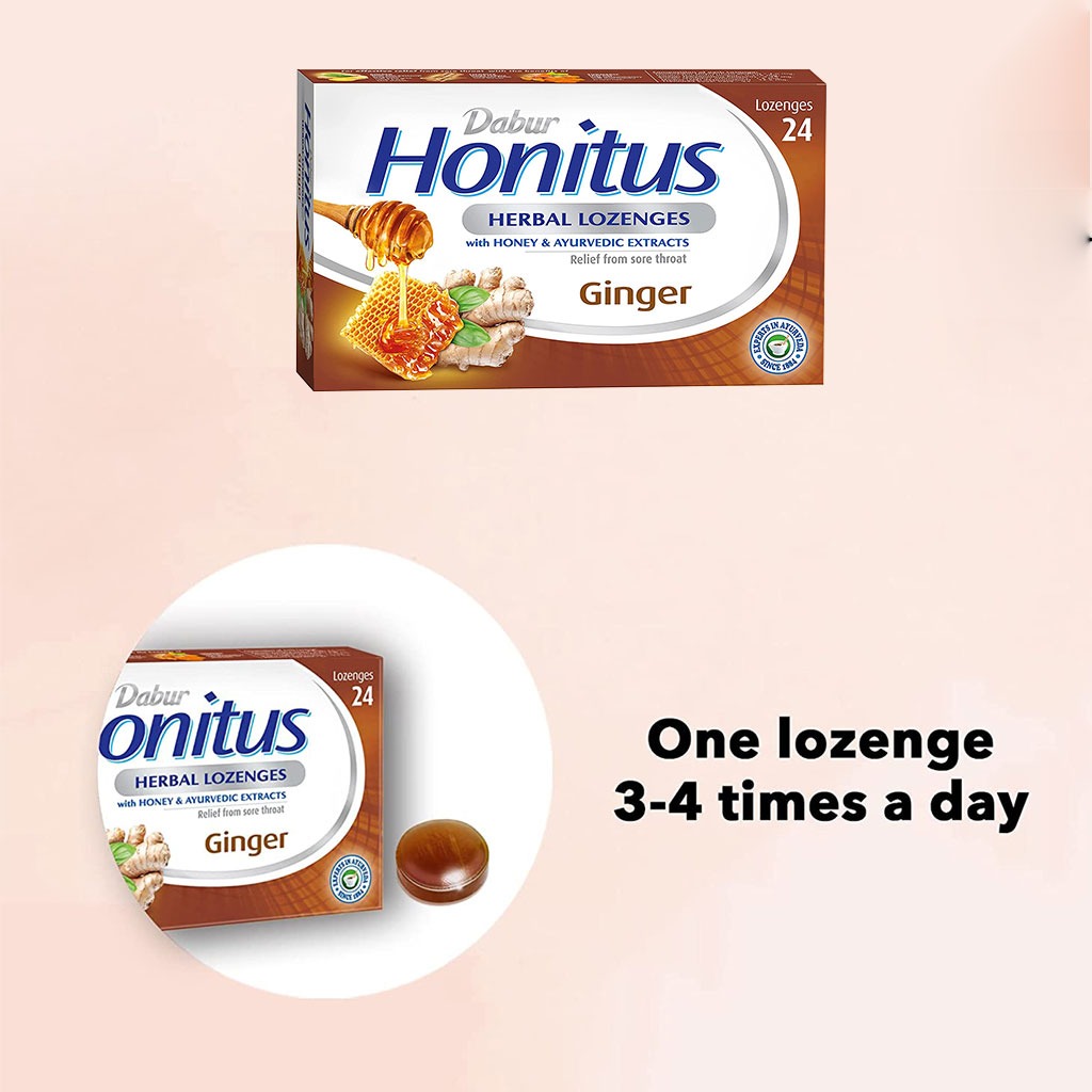 Dabur Honitus Herbal Lozenges Ginger With Honey & Ayurvedic Extracts, Pack of 24's