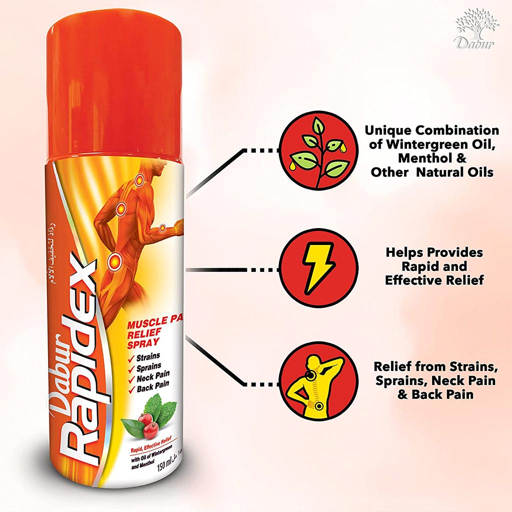 Dabur Rapidex Muscle Pain Relief Spray With Oil Of Wintergreen & Menthol 150ml
