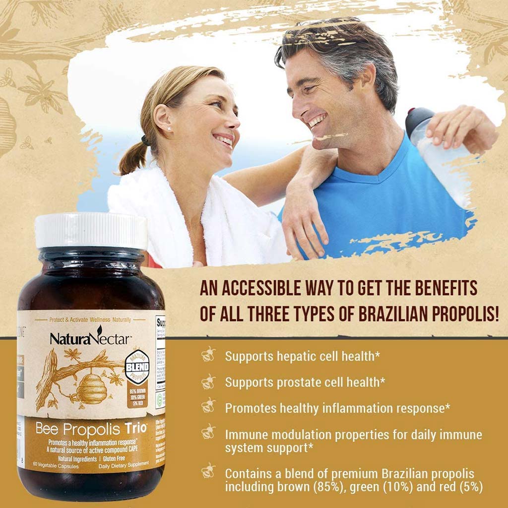 NaturaNectar Bee Propolis Trio Vegetable Capsule For Immune & Inflammation Support, Pack of 60's