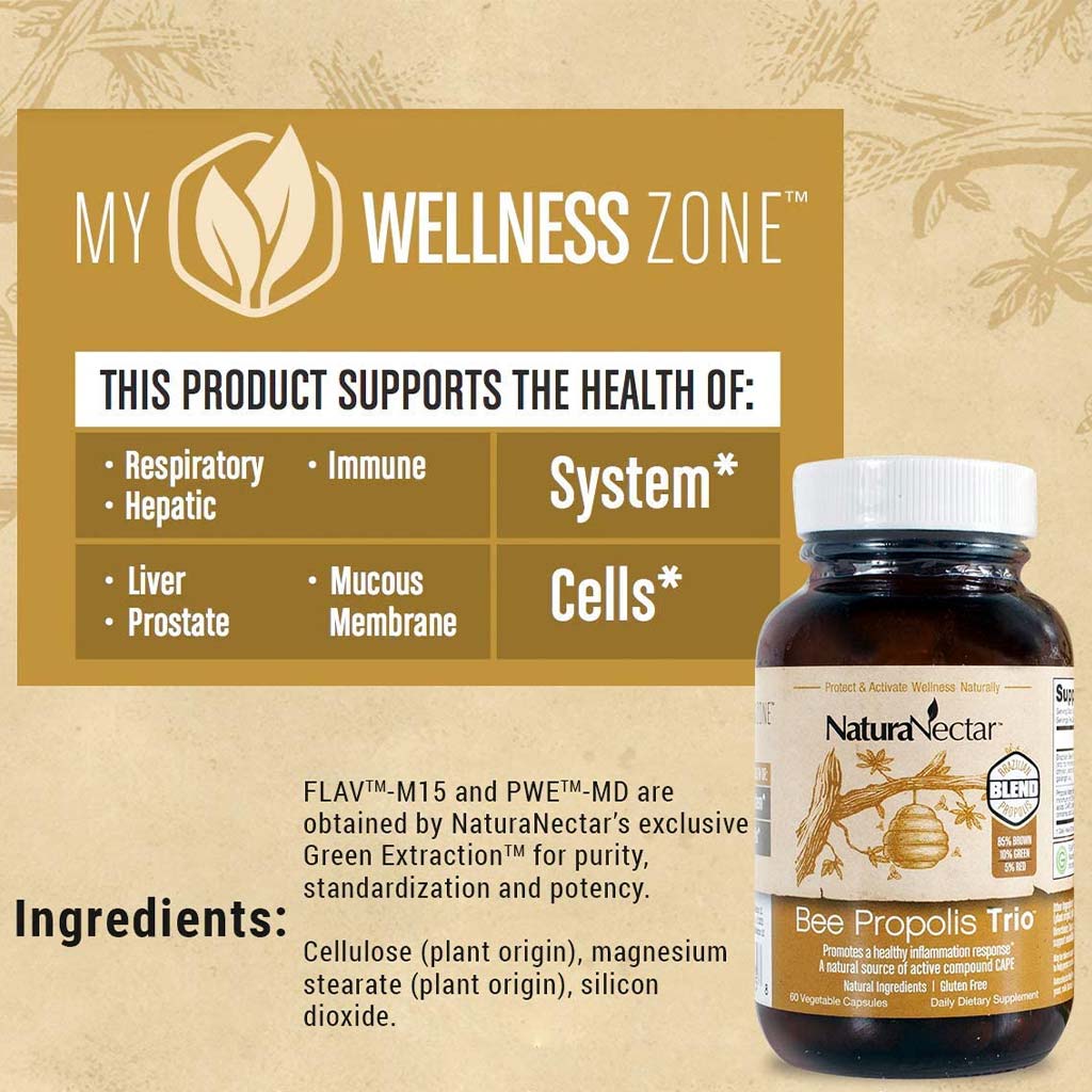 NaturaNectar Bee Propolis Trio Vegetable Capsule For Immune & Inflammation Support, Pack of 60's