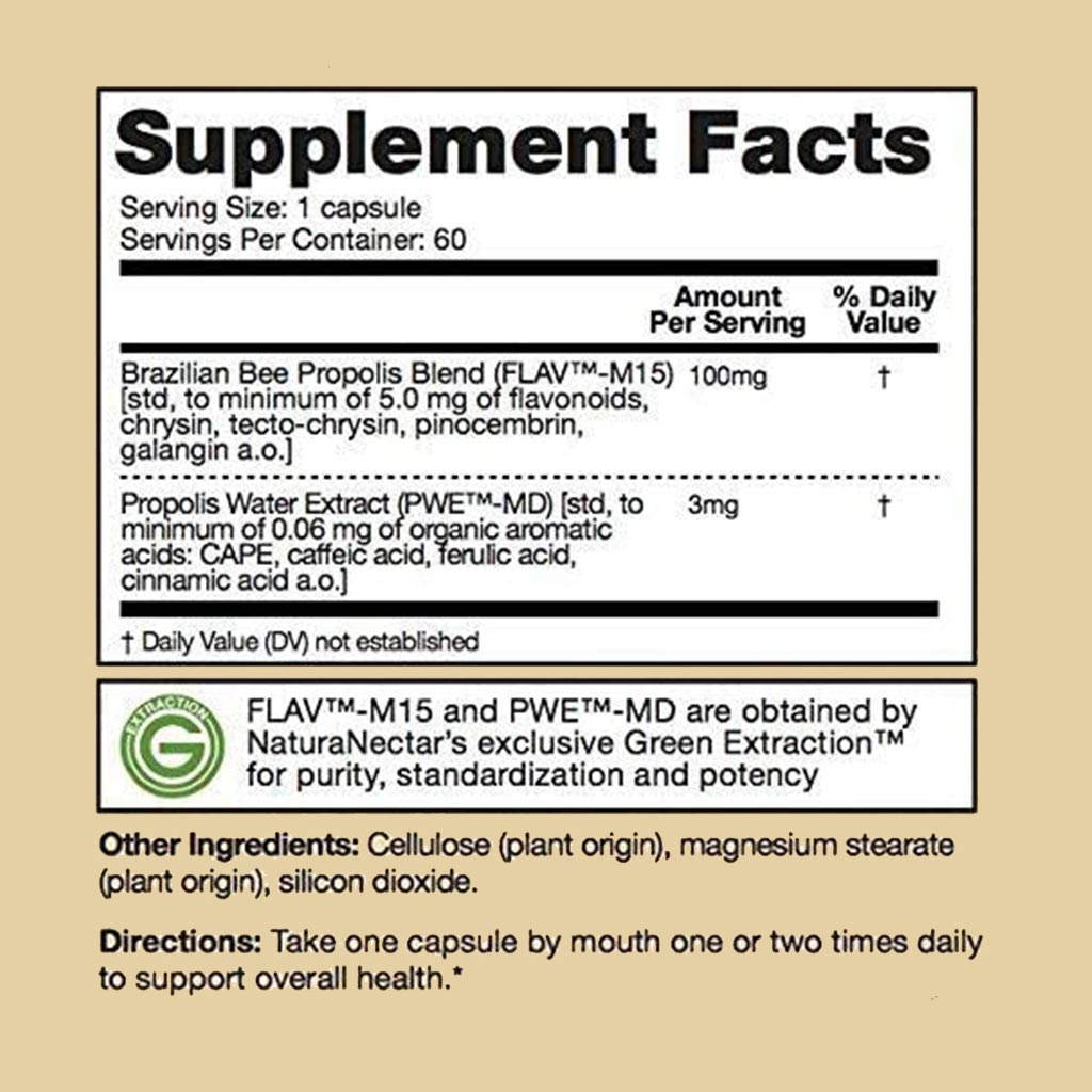 NaturaNectar Bee Propolis Trio Vegetable Capsule For Immune & Inflammation Support, Pack of 60's