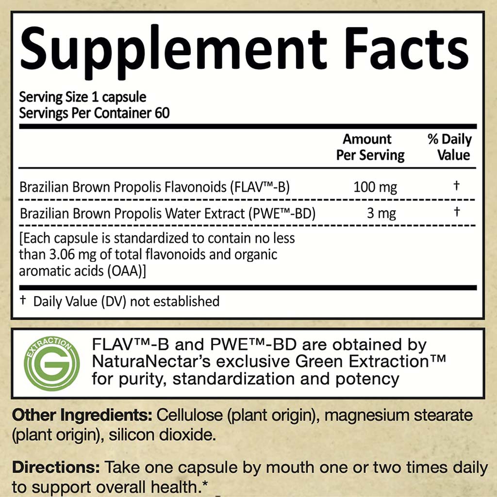 NaturaNectar Brown Bee Propolis Vegetable Capsule For Immune Support, Pack of 60's