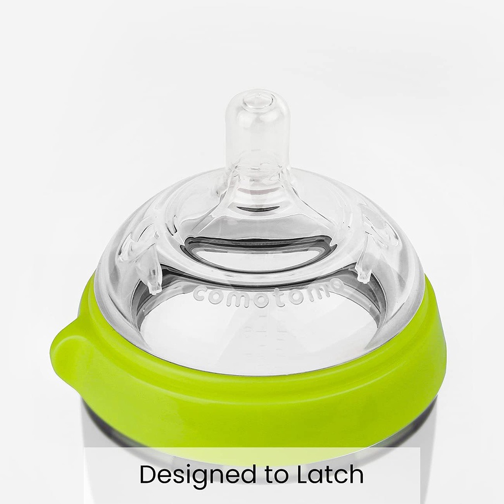 Comotomo Soft Hygienic Silicone Natural Feel Baby Feeding Bottle Green/White 150ml