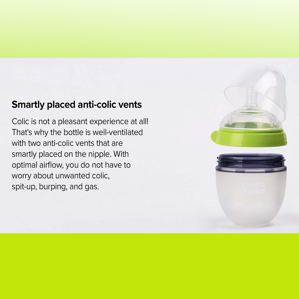 Comotomo Soft Hygienic Silicone Natural Feel Baby Feeding Bottle Green/White 150ml