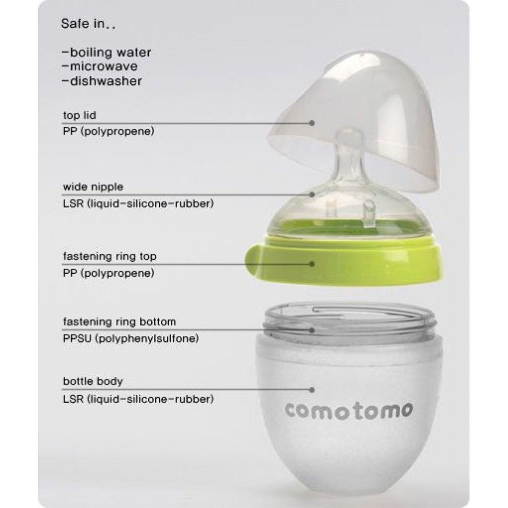 Comotomo Soft Hygienic Silicone Natural Feel Baby Feeding Bottle Green/White 150ml