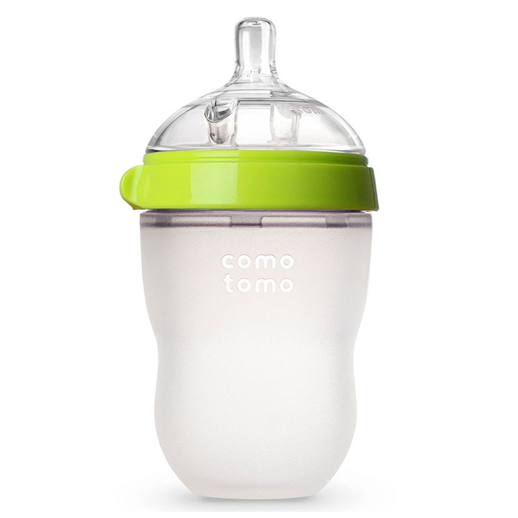 Comotomo Soft Hygienic Silicone Natural Feel Baby Feeding Bottle Green/White 250ml