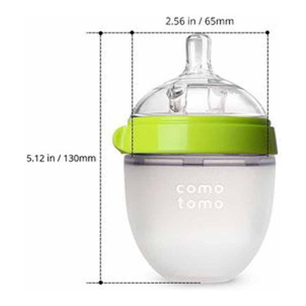 Comotomo Soft Hygienic Silicone Natural Feel Baby Feeding Bottle Green/White 150ml, Pack of 2's
