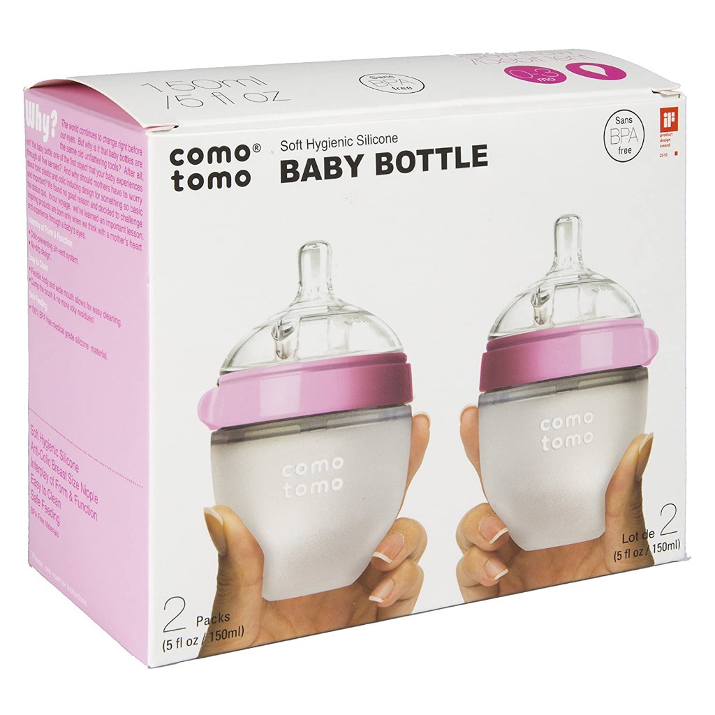 Comotomo Soft Hygienic Silicone Natural Feel Baby Feeding Bottle Pink/White 150ml, Pack of 2's