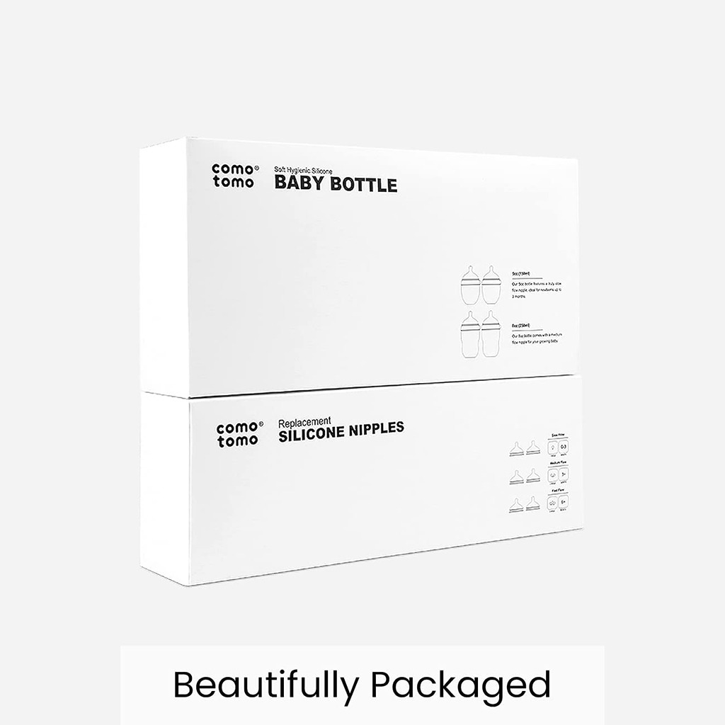 Comotomo Baby Feeding Bottles With Replacement Silicone Nipples-Green, Bundle Pack of 10 Pieces