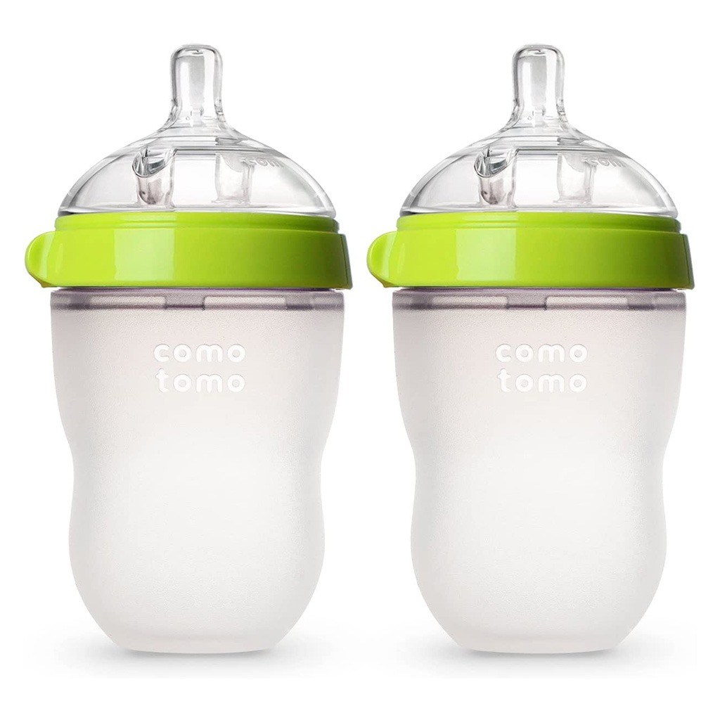 Comotomo Baby Feeding Bottles With Replacement Silicone Nipples-Green, Bundle Pack of 10 Pieces
