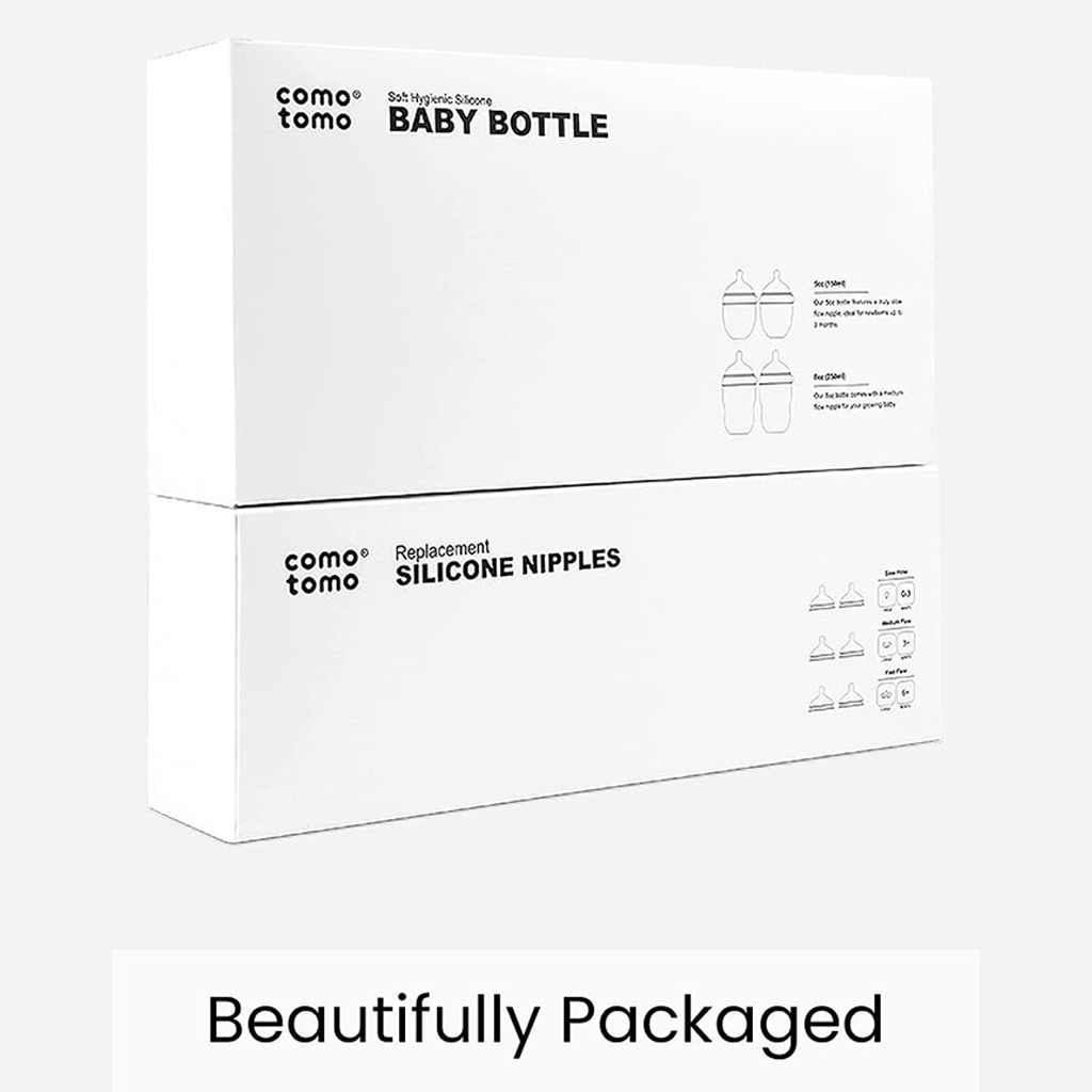 Comotomo Baby Feeding Bottles With Replacement Silicone Nipples-Pink, Bundle Pack of 10 Pieces