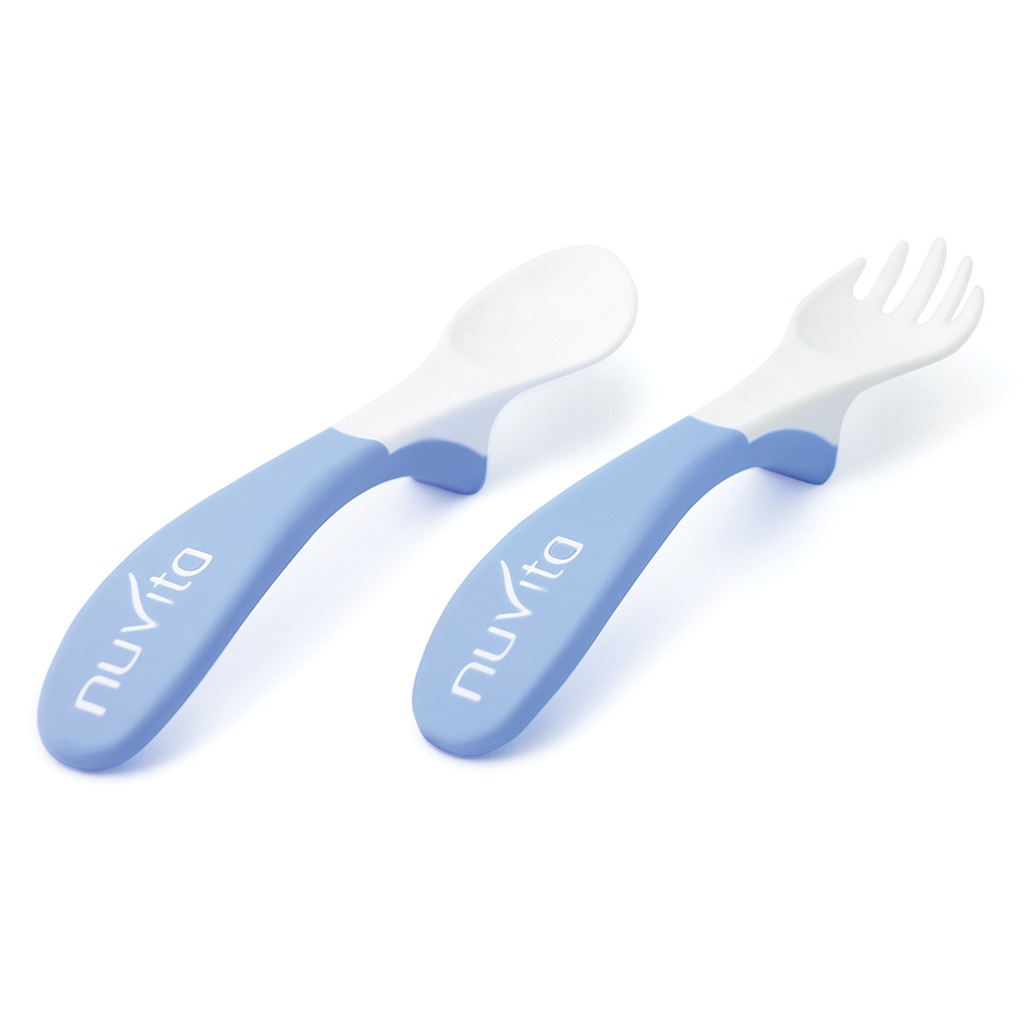 Nuvita Easy Eating Plastic Spoon & Fork Set - Blue