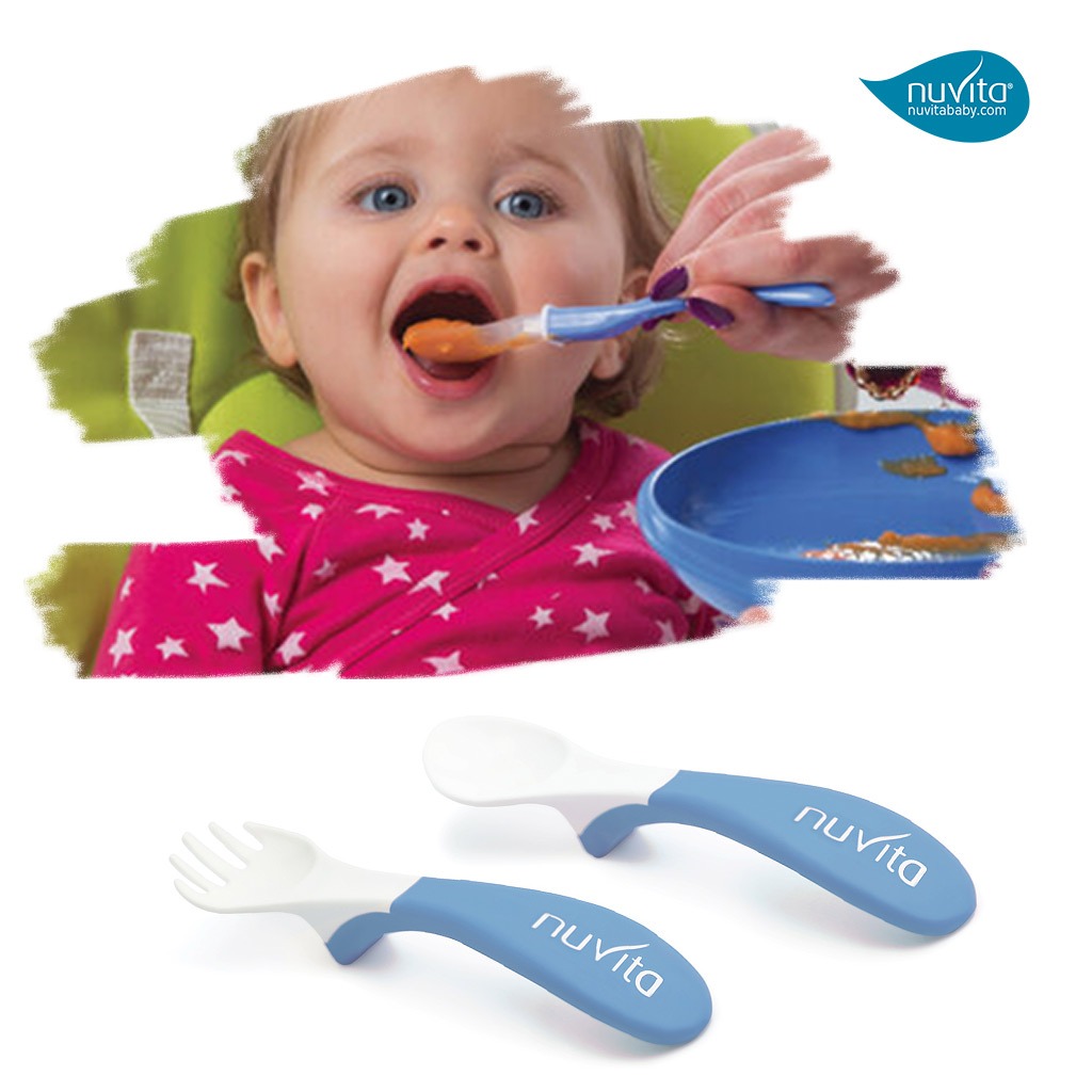 Nuvita Easy Eating Plastic Spoon & Fork Set - Blue