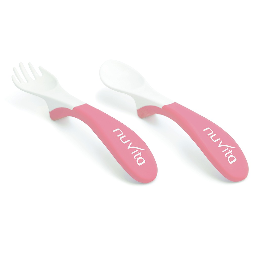 Nuvita Easy Eating Plastic Spoon & Fork Set - Pink