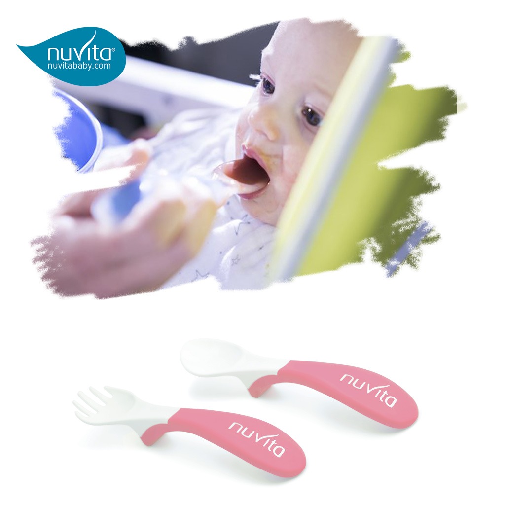 Nuvita Easy Eating Plastic Spoon & Fork Set - Pink
