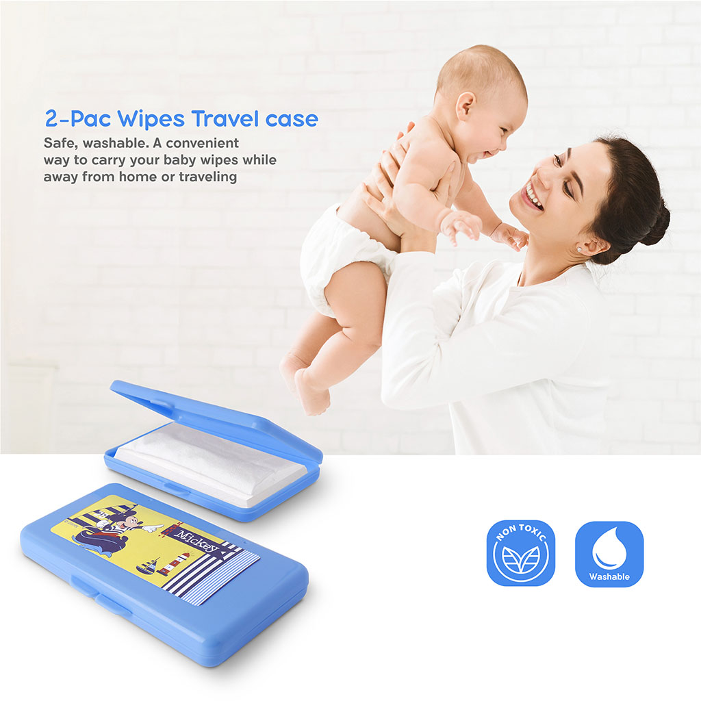 Disney Washable Mickey Mouse Baby Wipes Travel Case, Pack of 2's