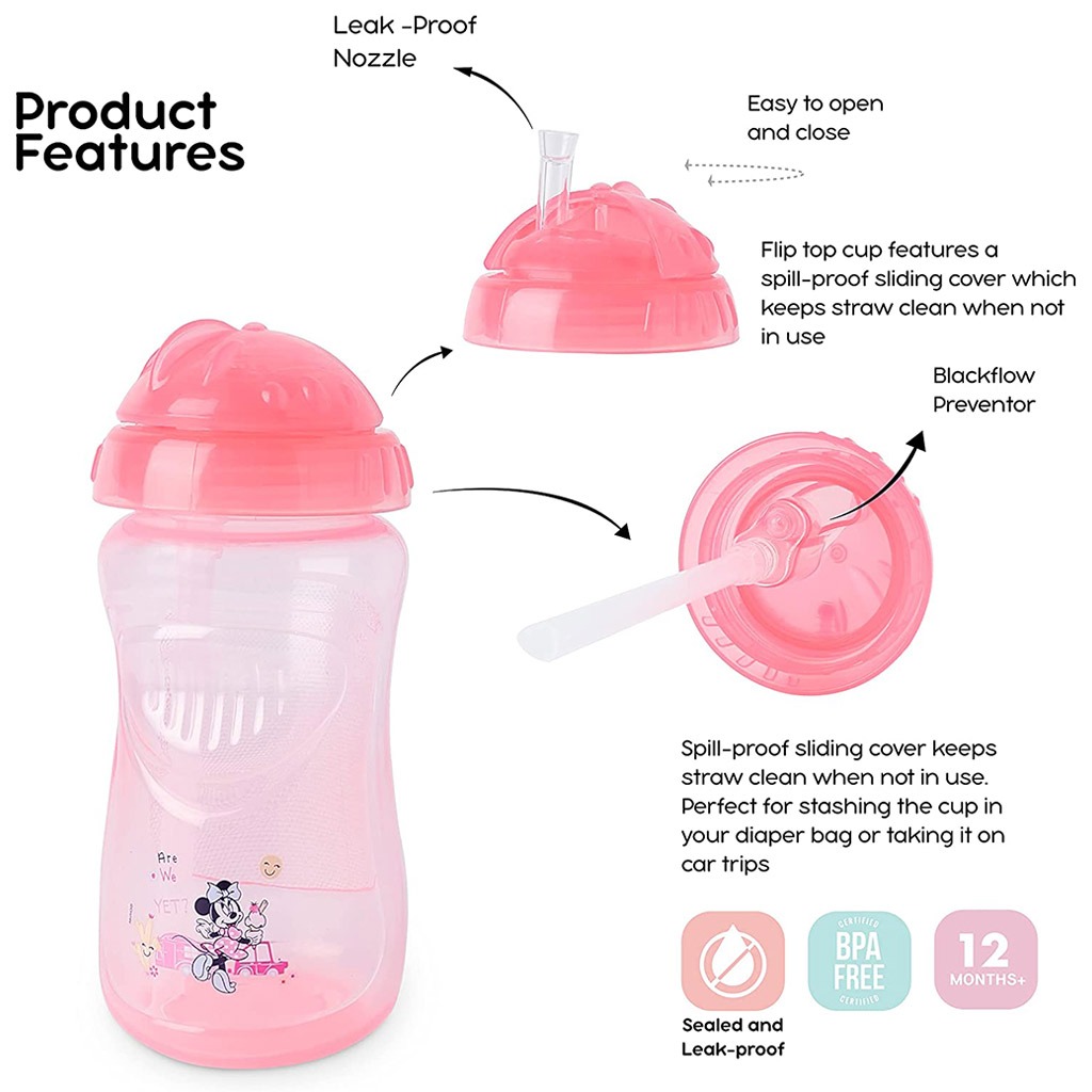 Disney Minnie Mouse 360ml Baby Straw Cup, Pack of 1's TRHA1706