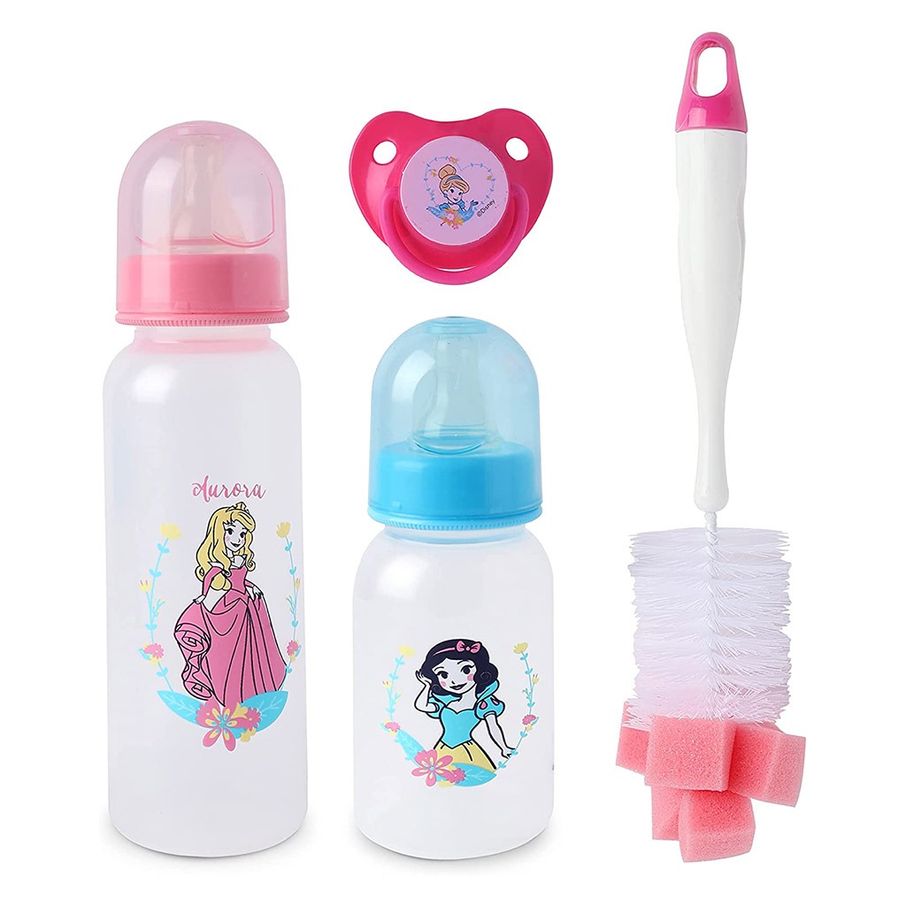 Disney Princess Feeding Combo Gift Set For Baby With Feeding Bottle, Soother & Bottle Brush - Pack of 4 Pieces TRHA1729
