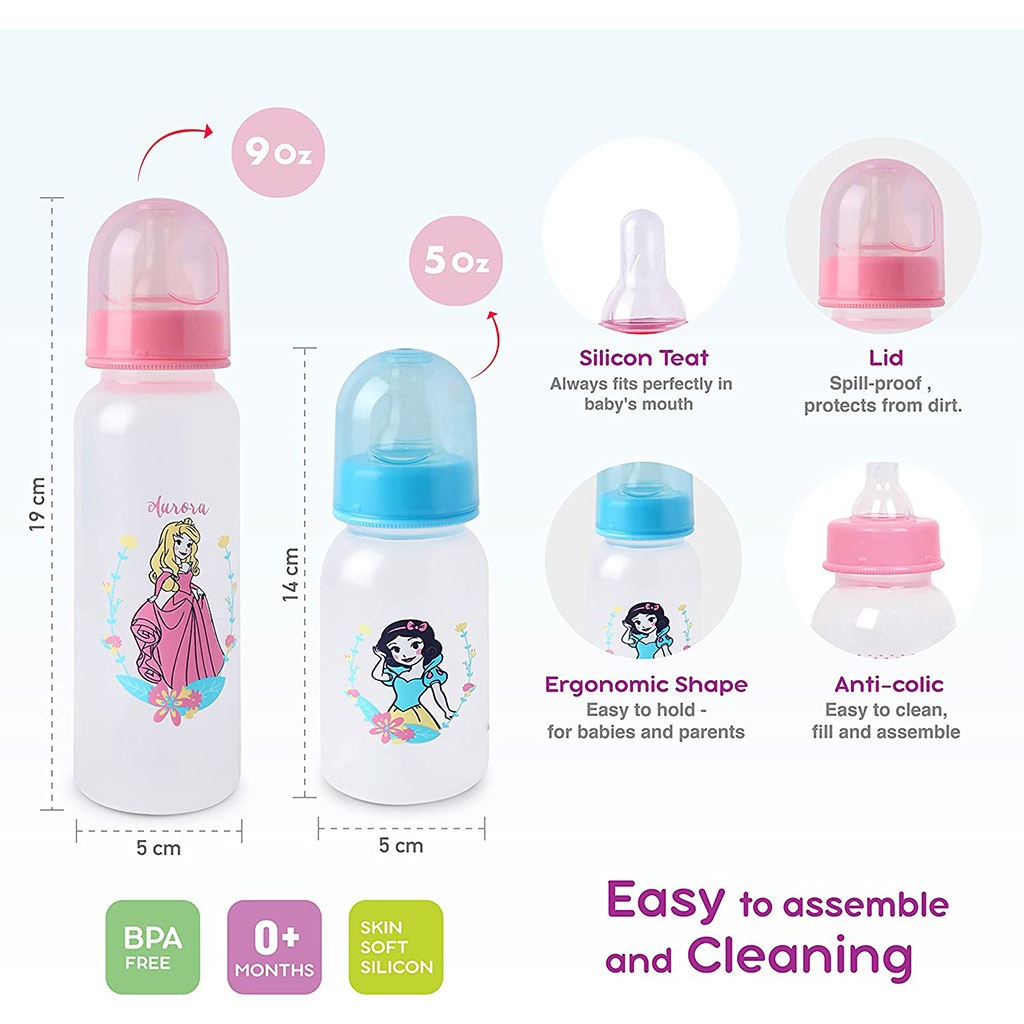 Disney Princess Feeding Combo Gift Set For Baby With Feeding Bottle, Soother & Bottle Brush - Pack of 4 Pieces TRHA1729