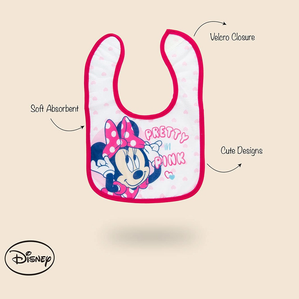 Disney Minnie Mouse Washable Waterproof Cotton Bibs For Babies, Pack of 3's