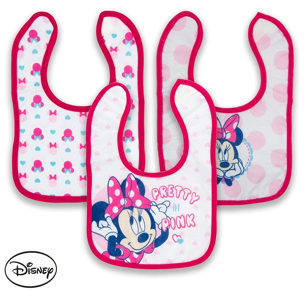 Disney Minnie Mouse Washable Waterproof Cotton Bibs For Babies, Pack of 3's