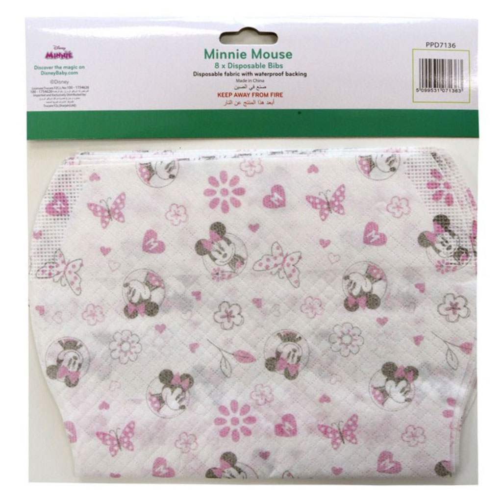 Disney Minnie Mouse Leak Proof Disposable Baby Bibs Assorted, Pack of 8's