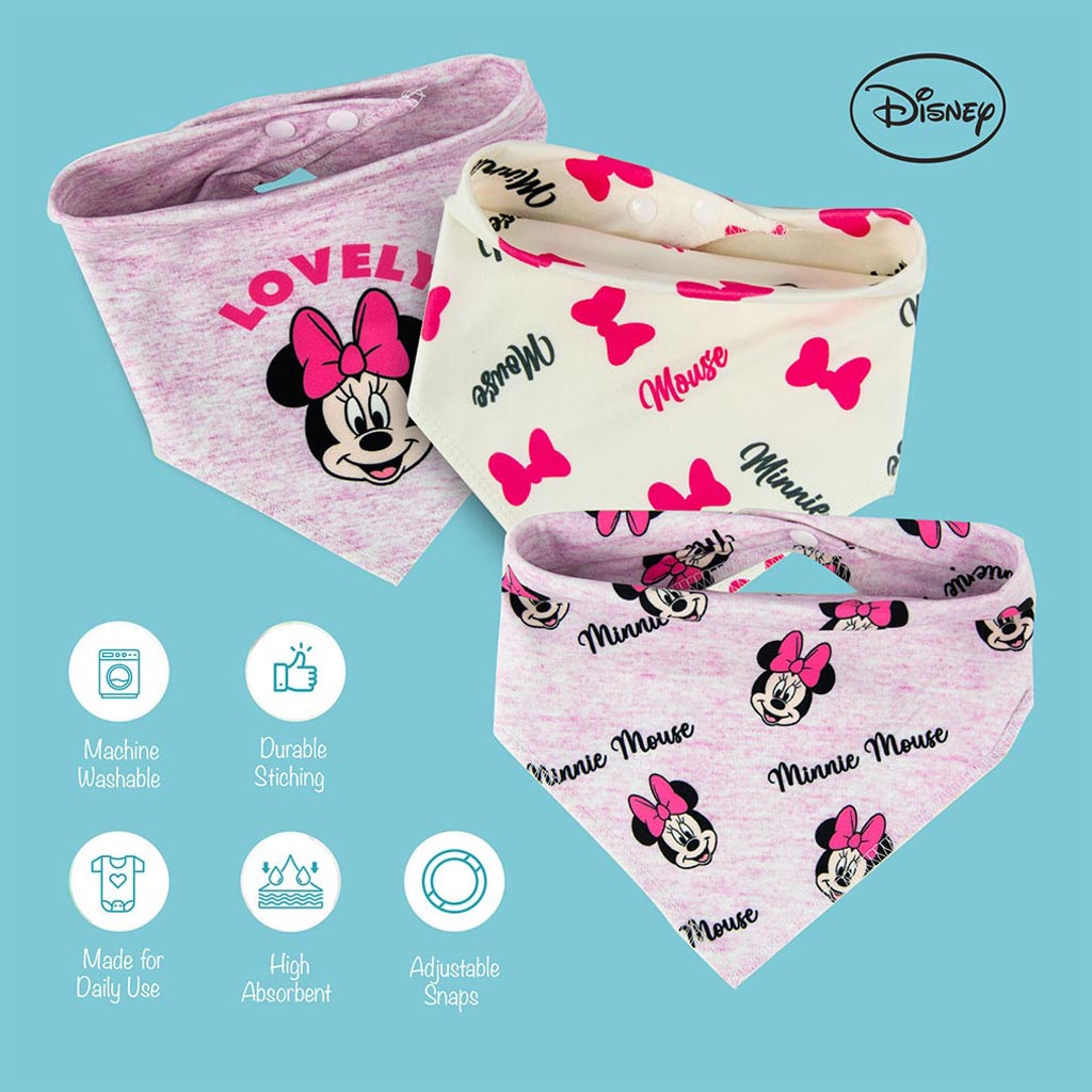 Disney Minnie Mouse Bandana Bib For Baby, Pack of 3's - TRHA15986B
