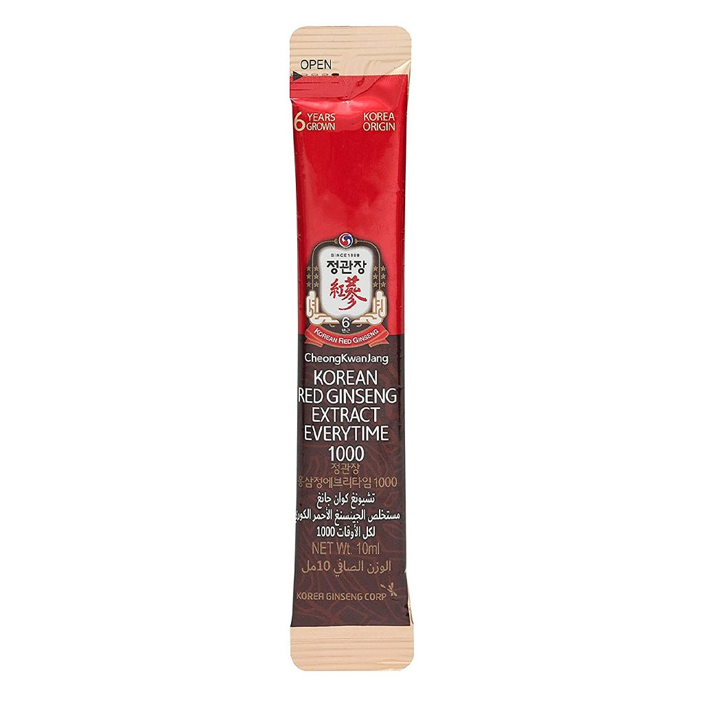 CheongKwanJang 6 Year Grown Korean Red Ginseng Everytime Portable Liquid Sticks 1000mg - 10ml, Pack of 20's