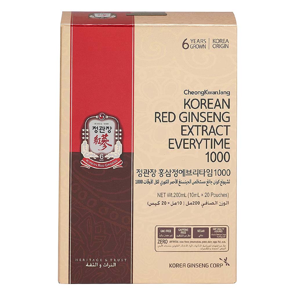 CheongKwanJang 6 Year Grown Korean Red Ginseng Everytime Portable Liquid Sticks 1000mg - 10ml, Pack of 20's