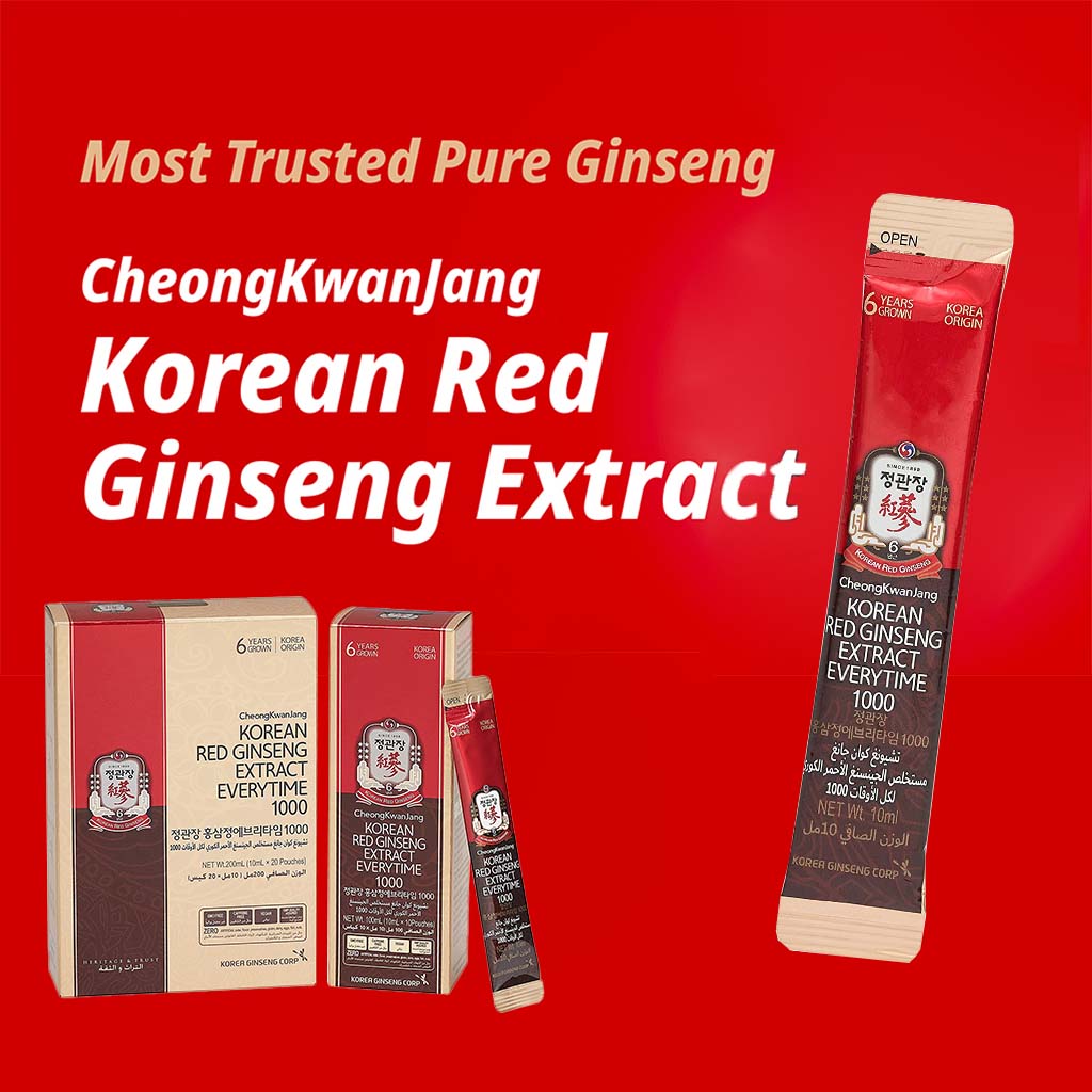 CheongKwanJang 6 Year Grown Korean Red Ginseng Everytime Portable Liquid Sticks 1000mg - 10ml, Pack of 20's