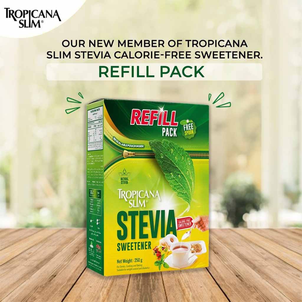 Tropicana Slim Calorie Free Sweetener With Stevia, 250g Refill Pack of 1's