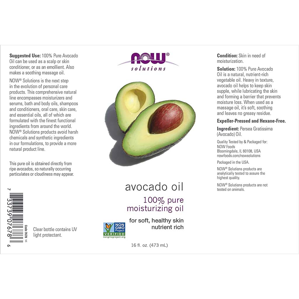 Now Solutions Avocado Oil 100% Pure Moisturizing Oil For Soft, Healthy Skin 473ml