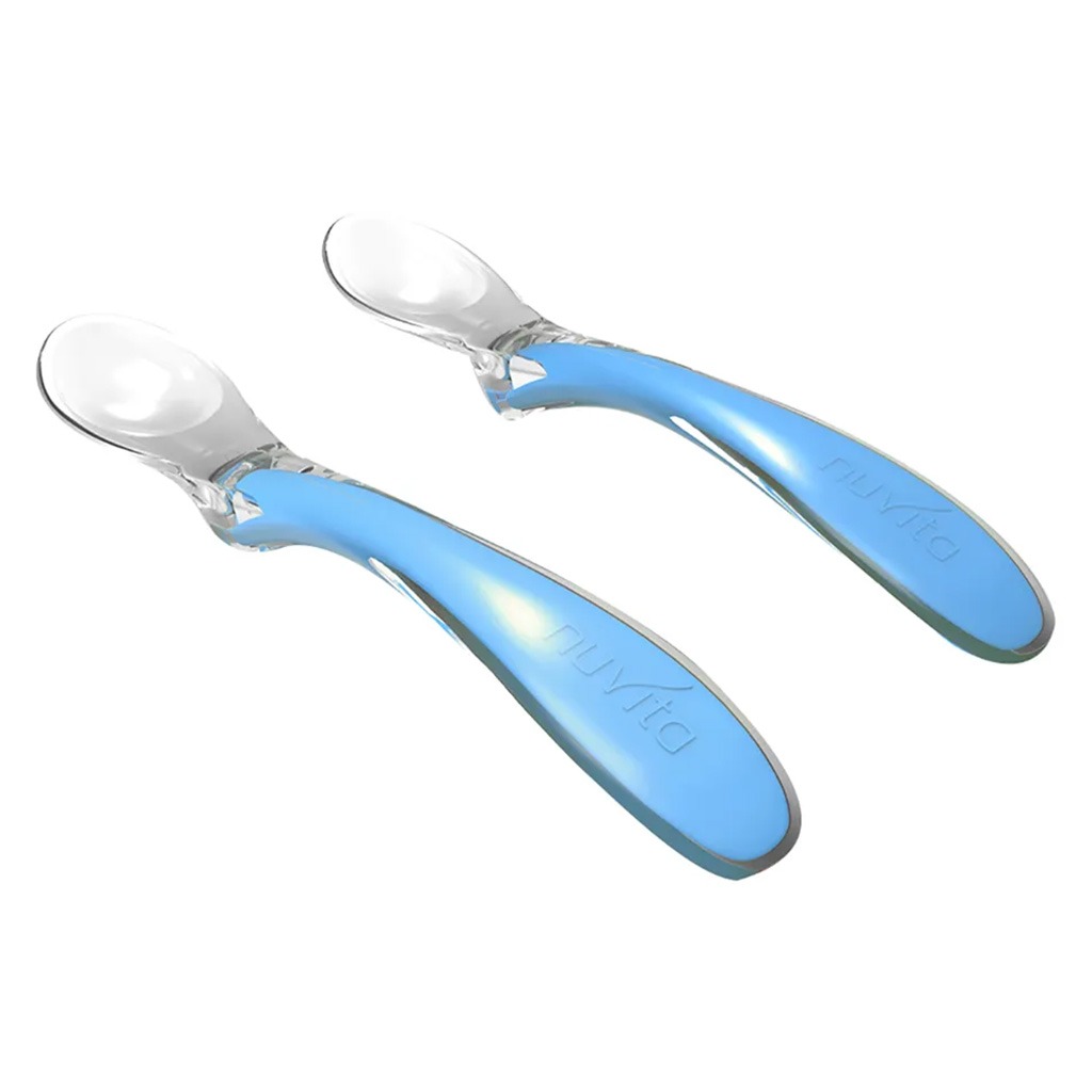 Nuvita Easy Eating Silicone Spoon Set Blue For 6+Months, Pack of 2's