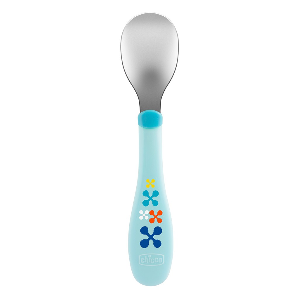 Chicco Stainless Steel Metal Cutlery Set Of Spoon & Fork For 18+ Months, Blue, Set of 2 Pieces