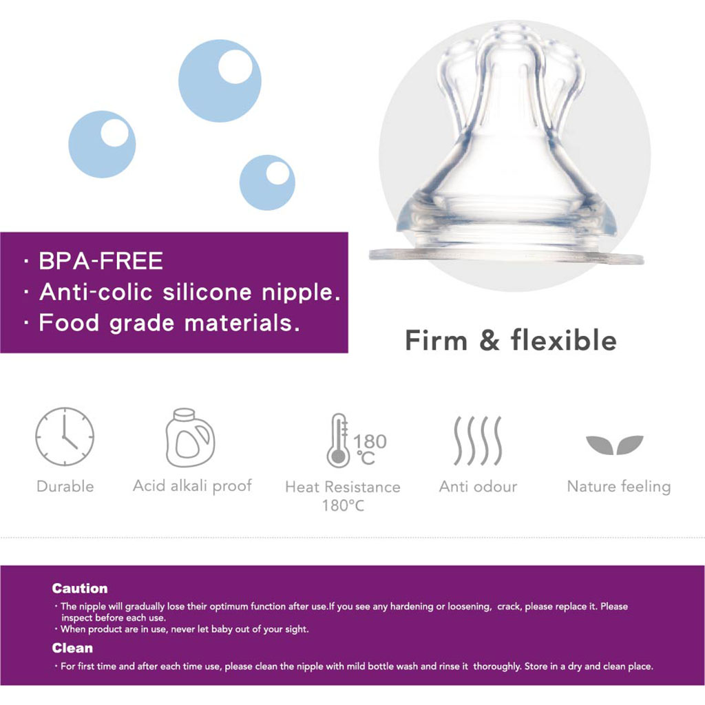 Farlin Anti-Colic Silicone Silky Nipple For Wide Neck Bottle For 0 Months+ Baby, Small AC - 22004 (S), Pack of 1's