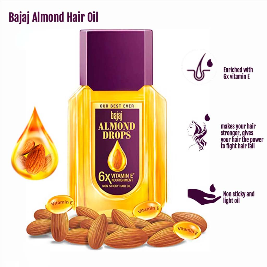 Bajaj Almond Drops Non Sticky Hair Oil For Reduced Hair Fall 500ml