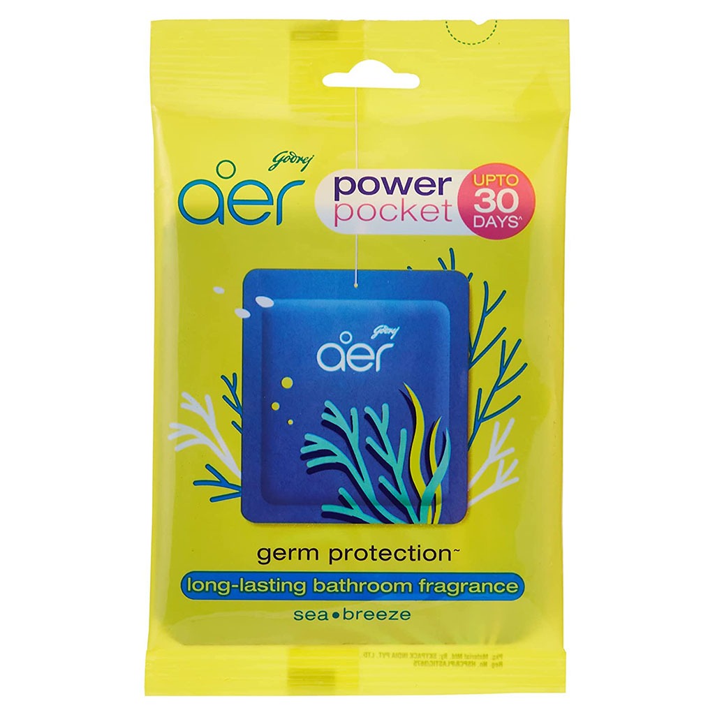 Godrej Aer Power Pocket Germ Protection Long Lasting Bathroom Fragrance - Sea Breeze 10g