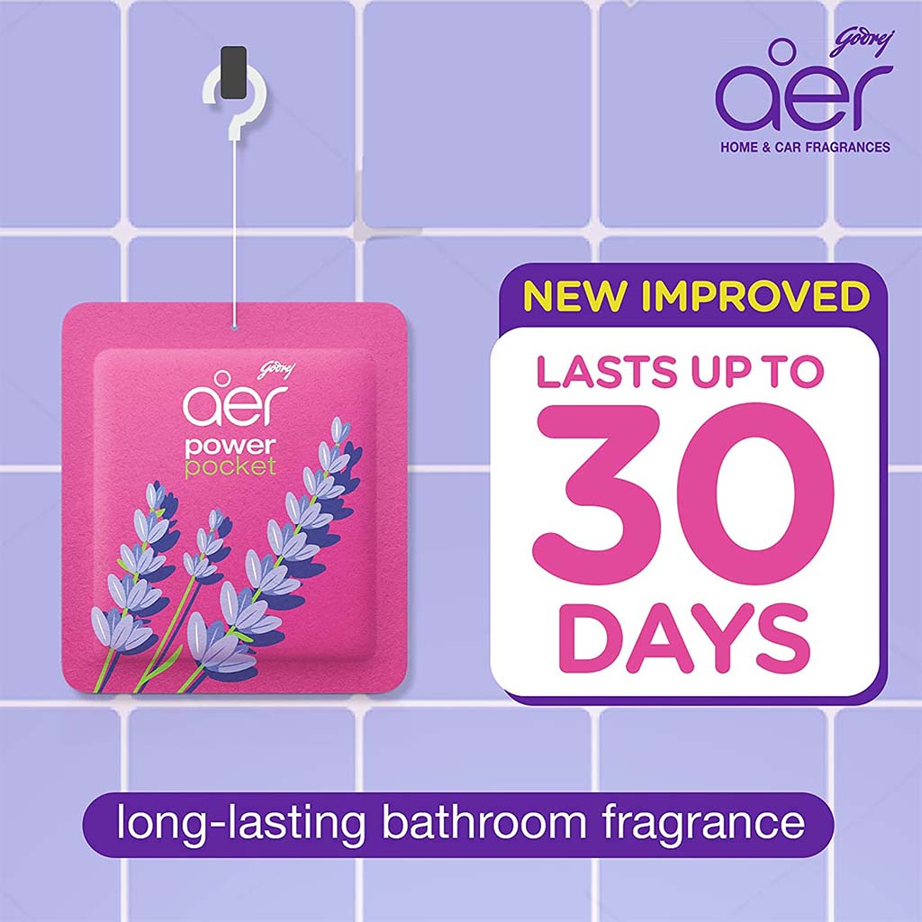 Godrej Aer Power Pocket Germ Protection Long Lasting Bathroom Fragrance - Lavender Bloom 10g