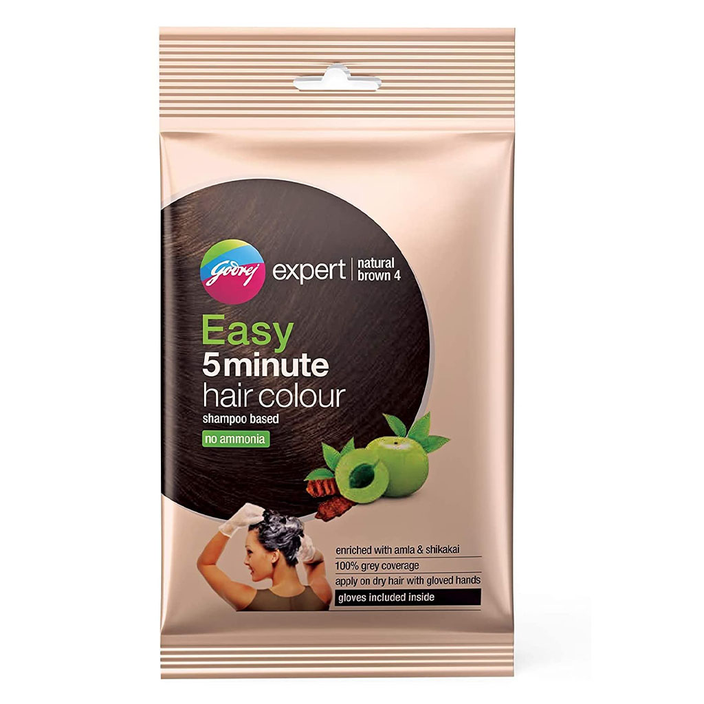 Godrej Expert Easy 5-Minute Hair Color Shampoo With No Ammonia, Natural Brown, Pack of 8 x 18ml