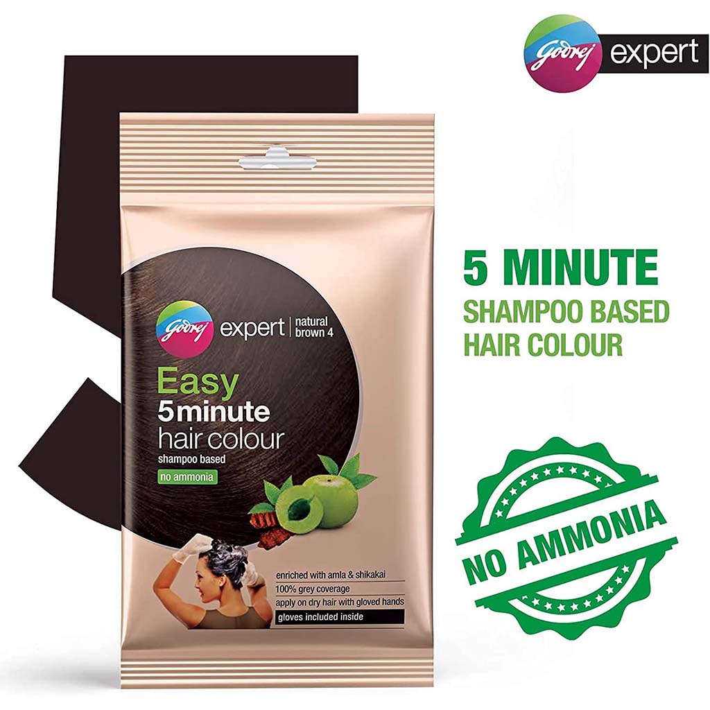 Godrej Expert Easy 5-Minute Hair Color Shampoo With No Ammonia, Natural Brown, Pack of 8 x 18ml