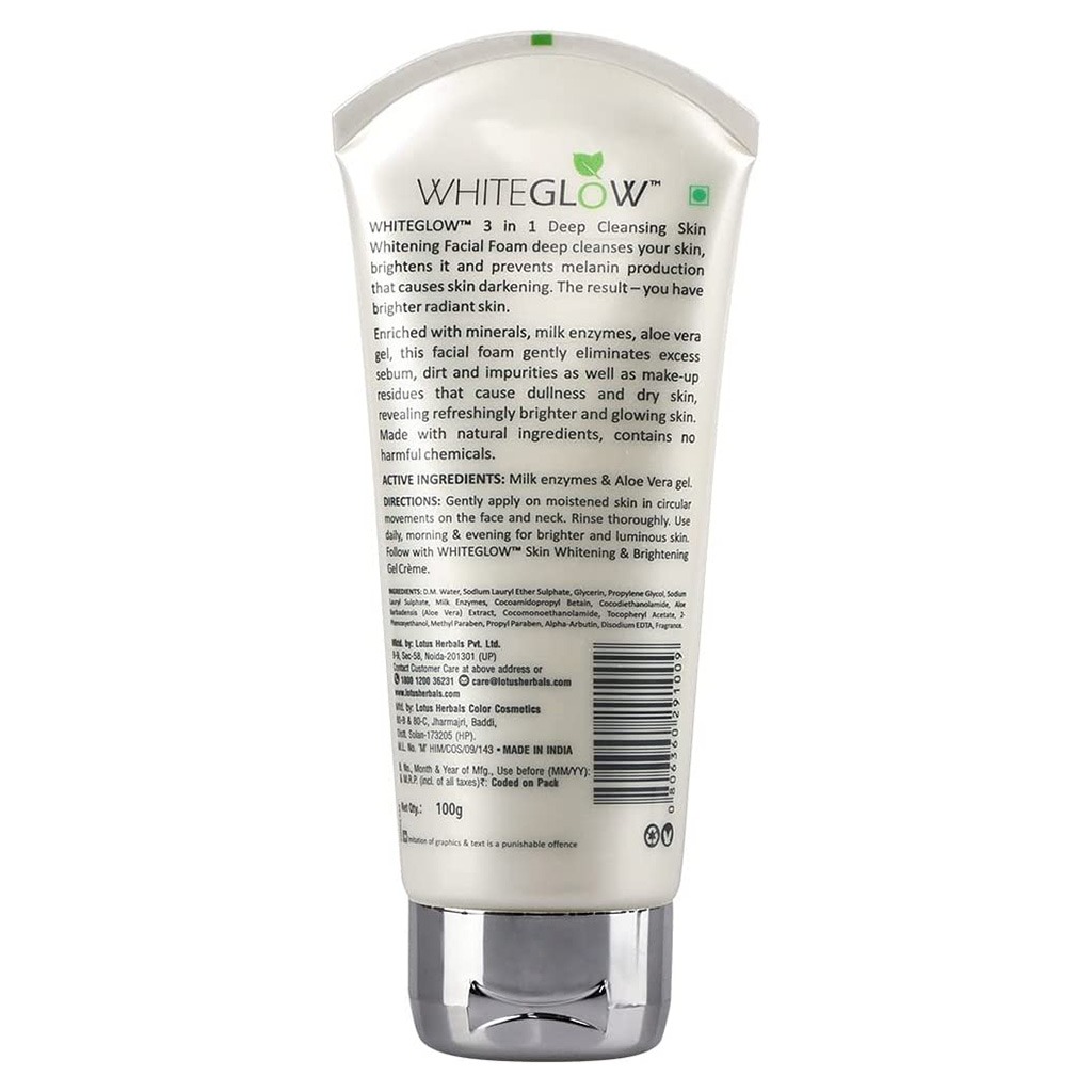 Lotus Herbals Whiteglow 3 In 1 Deep Cleansing Skin Whitening Facial Foam 100g