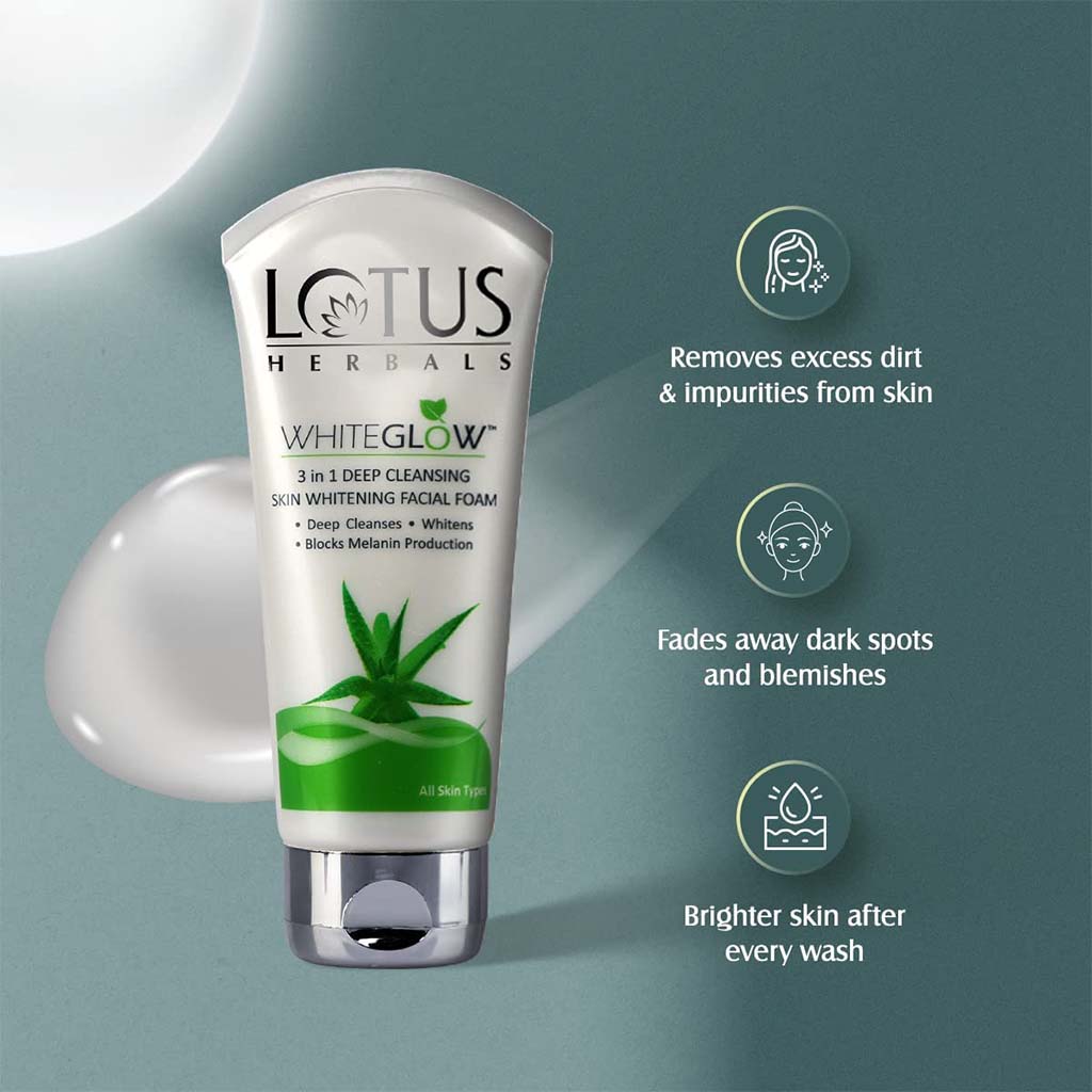 Lotus Herbals Whiteglow 3 In 1 Deep Cleansing Skin Whitening Facial Foam 100g