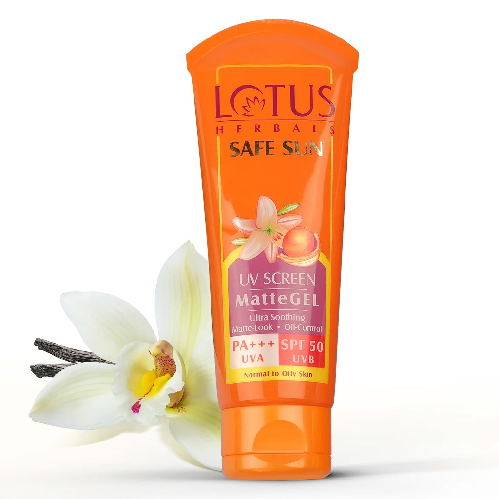 Lotus Herbals Safe Sun UV Screen Ultra Soothing Oil- Control Matte Gel SPF 50 PA+++ Face Sunscreen For Normal To Oily Skin 100g
