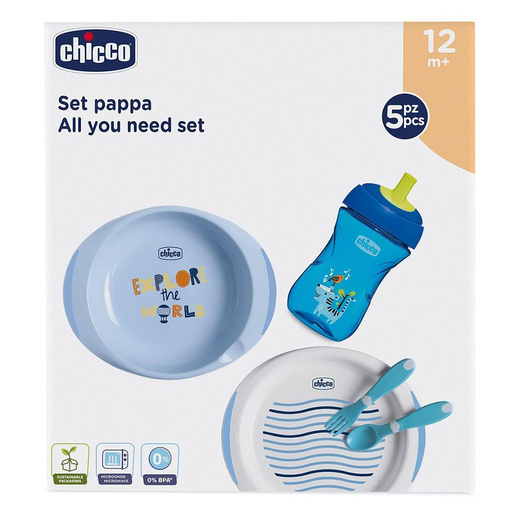 Chicco Weaning Set For 12 Months+ Baby - Blue, Pack of 5 Pieces