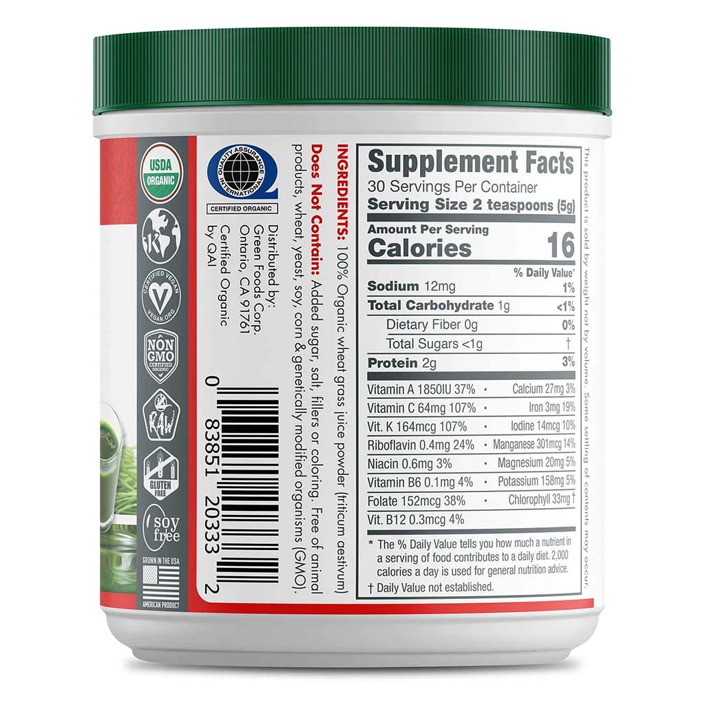 Green Foods Organic And Raw Wheatgrass Shots Freshly Squeezed Pure Juice Powder 150g