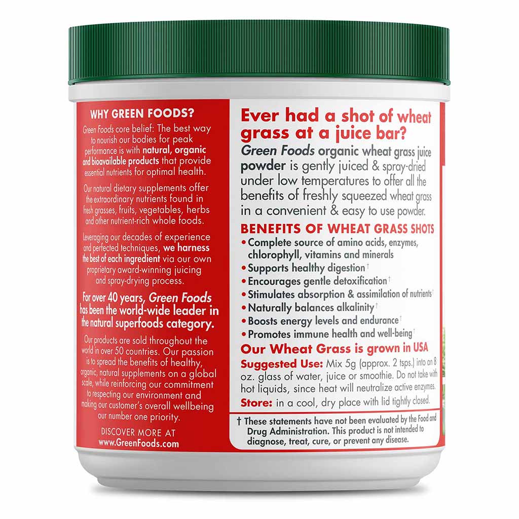 Green Foods Organic And Raw Wheatgrass Shots Freshly Squeezed Pure Juice Powder 150g