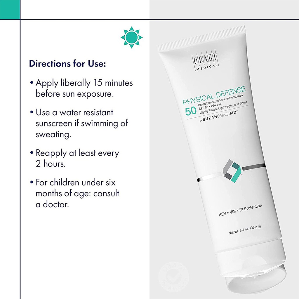 Obagi Medical Physical Defense SPF50 PA++++ Broad Spectrum Mineral Sunscreen Cream Tinted 96.3g